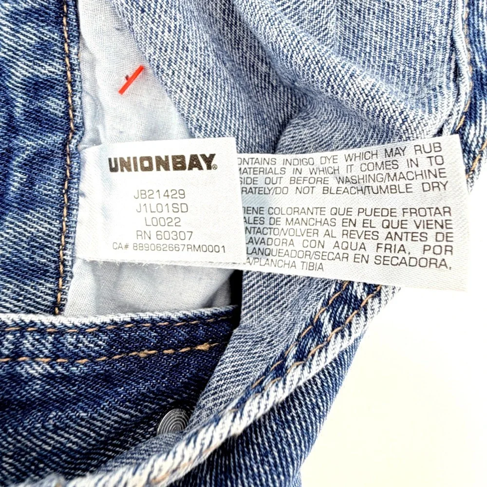Unionbay Denim Shortalls Women Large Blue NEW Distressed Retro Utility J1L9150 - Picture 10 of 16